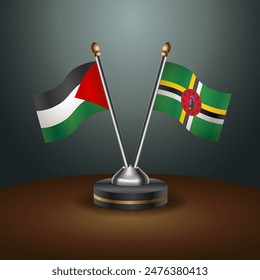 Palestine and Dominica flag together. Small table flag with color gradient background