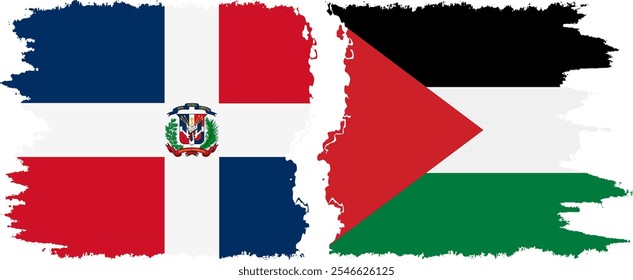 Palestine and Dominican Republic grunge flags connection, vector