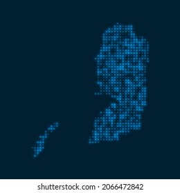 Palestine dotted glowing map. Shape of the country with blue bright bulbs. Vector illustration.