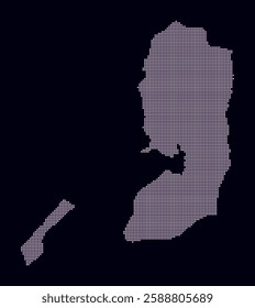 Palestine dotted map. Digital style map of the country on dark background. Palestine shape with square dots. Colored dots style. Small size squares. Plain vector illustration.