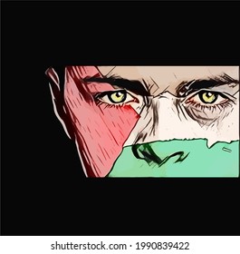 palestine face people with flag vector