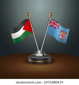 Palestine and Fiji flag together. Small table flag with color gradient background