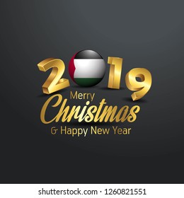 Palestine Flag 2019 Merry Christmas Typography. New Year Abstract Celebration background