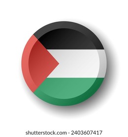 Palestine flag - 3D circle button with dropped shadow. Vector icon.