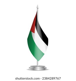 Palestine flag - 3D mini flag hanging on desktop flagpole. Usable for summit or conference presentaiton. Vector illustration with shading.