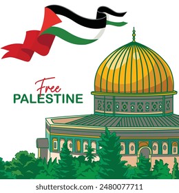 Palestine flag with Al-Aqsa Mosque and the phrase "Free Palestine"