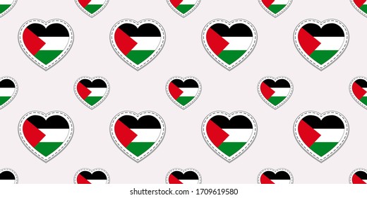 Palestine flag background. Palestinianvector stickers. Love hearts symbols. Iranian flags seamless pattern. Good choice for sports pages, travel, school elements. patriotic wallpaper.