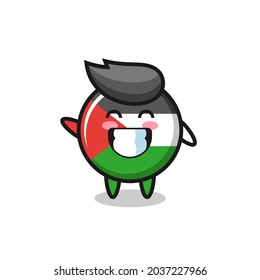 palestine flag badge cartoon character doing wave hand gesture , cute style design for t shirt, sticker, logo element