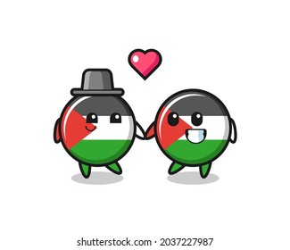 palestine flag badge cartoon character couple with fall in love gesture , cute style design for t shirt, sticker, logo element