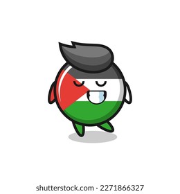 palestine flag badge cartoon illustration with a shy expression , cute style design for t shirt, sticker, logo element