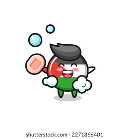 palestine flag badge character is bathing while holding soap , cute style design for t shirt, sticker, logo element