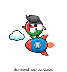 Palestine Flag Badge Mascot Character Riding A Rocket , Cute Style Design For T Shirt, Sticker, Logo Element