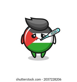 palestine flag badge mascot character with fever condition , cute style design for t shirt, sticker, logo element