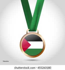 Palestine Flag in Bronze Medal. Vector Illustration. RIO Olympic Game Bronze Medal. Vector Illustration