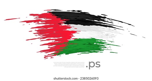 Palestine flag. Brush strokes, grunge. Stripes colors of the palestinian flag on a white background. Vector design national poster, template, place for text. State patriotic banner of palestine, flyer