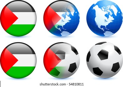 Palestine Flag Button with Global Soccer Event Original Illustration