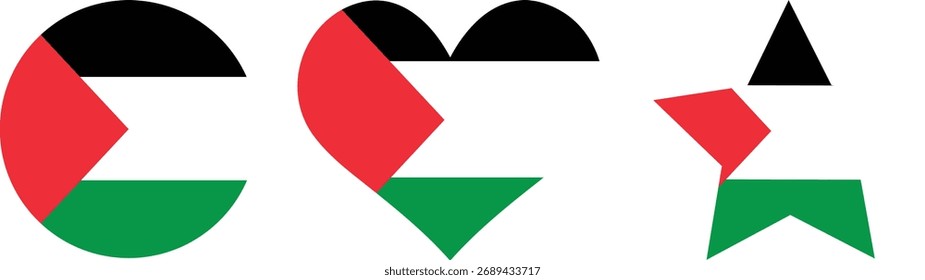 Palestine flag button, love, round, heart, star transparent PNG vector illustration	