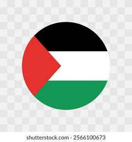 Palestine flag - circle vector flag isolated on checkerboard transparent background