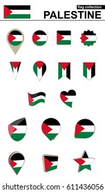Palestine Flag Collection. Big set for design. Vector Illustration.