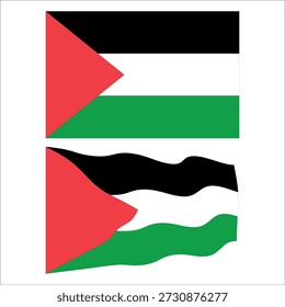 Palestine flag design with both flat and waving fabric representations.