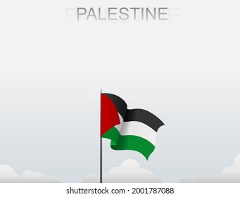 Palestine flag flying on a pole that stands upright under a white sky