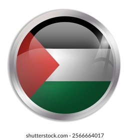 Palestine flag - glossy circle button displays a colorful flag representing a country cultural identity and heritage. The essence of national pride and unity.