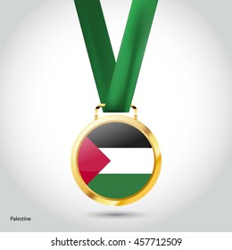 Palestine Flag in gold Medal. Vector Illustration. RIO Olympic Game gold Medal. Vector Illustration