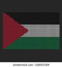 Bandera de Palestina con textura gruesa al estilo de punto. Ilustración vector abstracta de una bandera con efecto de semitono para fondo de pantalla. Feliz Día de la Independencia.