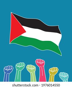 palestine flag and hand, vector illustration