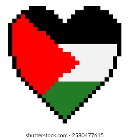 Palestine flag with heart shape in pixel art style