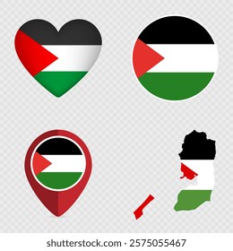 Palestine Flag Icons Pack. Vector illustration.