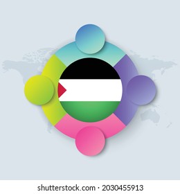 Palestine Flag with Infographic Design isolated on World map. Vector illustration.