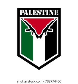 palestine flag with kalashnikov weapon. vector logo and icon.