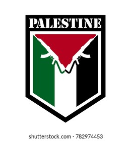 palestine flag with kalashnikov weapon. vector logo and icon.