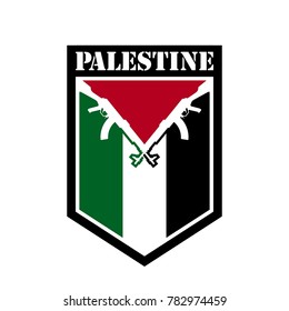 palestine flag with kalashnikov weapon. vector logo and icon.