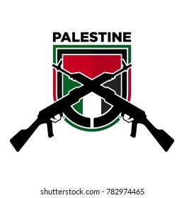 palestine flag with kalashnikov weapon. vector logo and icon.