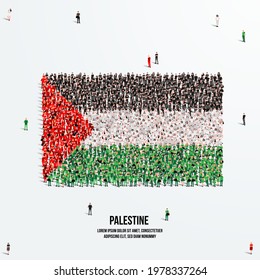 Palestine Flag. A large group of people form to create the shape of the Palestine flag. Vector Illustration.