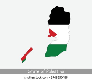 Palestine Flag Map. Map of the State of Palestine with the Palestinian national flag isolated on a white background. Vector Illustration.