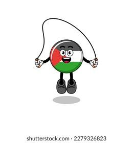 palestine flag mascot cartoon is playing skipping rope , character design
