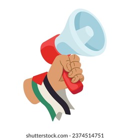 bandera palestina y diseño de megáfono en mano