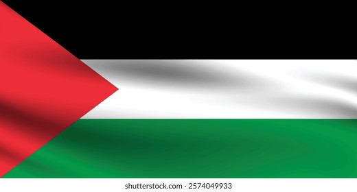 Palestine flag official colors and proportion digital vector illustration. Pleated flag.