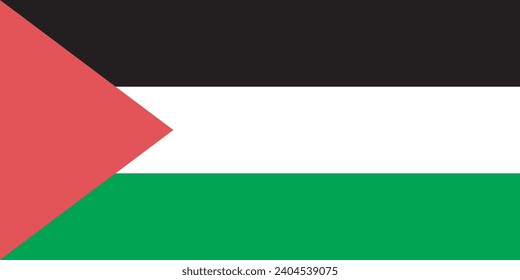 Palestine flag. The official ratio. Flag icon. Standard color. Standard size. A rectangular flag. Computer illustration. Digital illustration. Vector illustration.