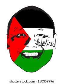 A Palestine flag on a face, isolated against white. 