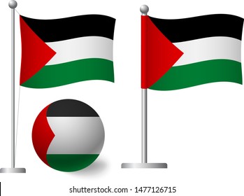 Palestine flag on pole and ball. Metal flagpole. National flag of Palestine vector illustration