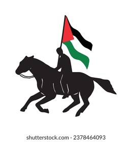 Palestine flag on riding horse silhouette