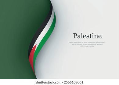 Palestine flag on Waving ribbon. Template for independence day