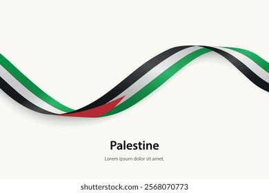 Palestine flag on Waving ribbon. Template for independence day