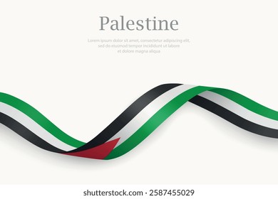 Palestine flag on Waving ribbon. Template for independence day