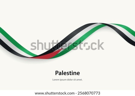 Palestine flag on Waving ribbon. Template for independence day