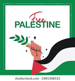 Palestine flag and the phrase "Free Palestine" 